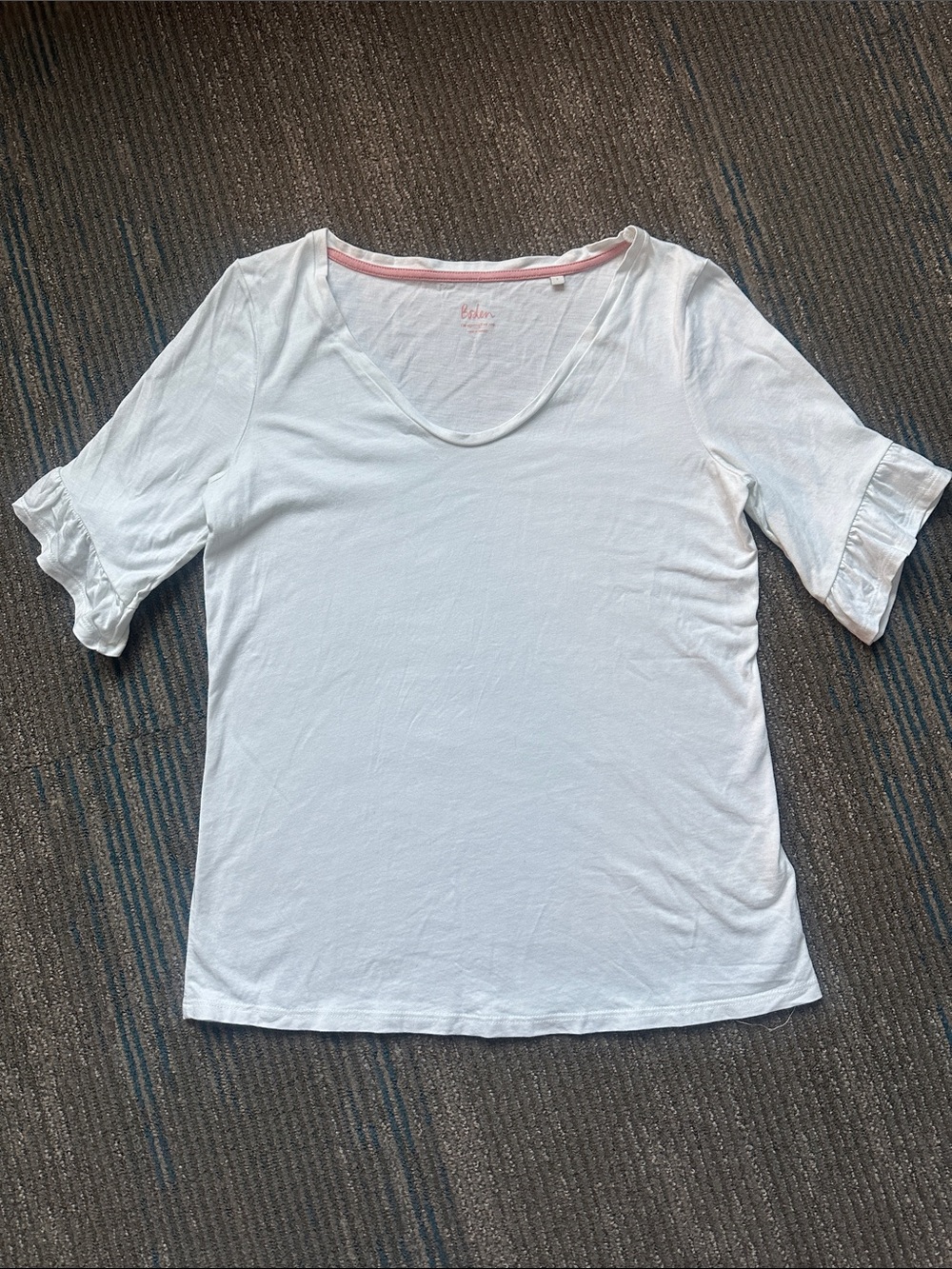 Boden White Scoop Neck Tee with Ruffle Sleeves